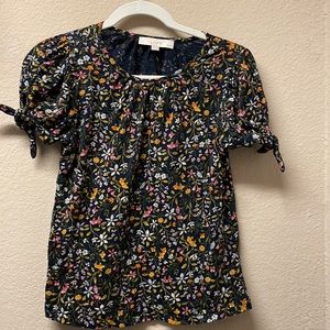 LOFT Navy Floral Tie-Sleeve Tee